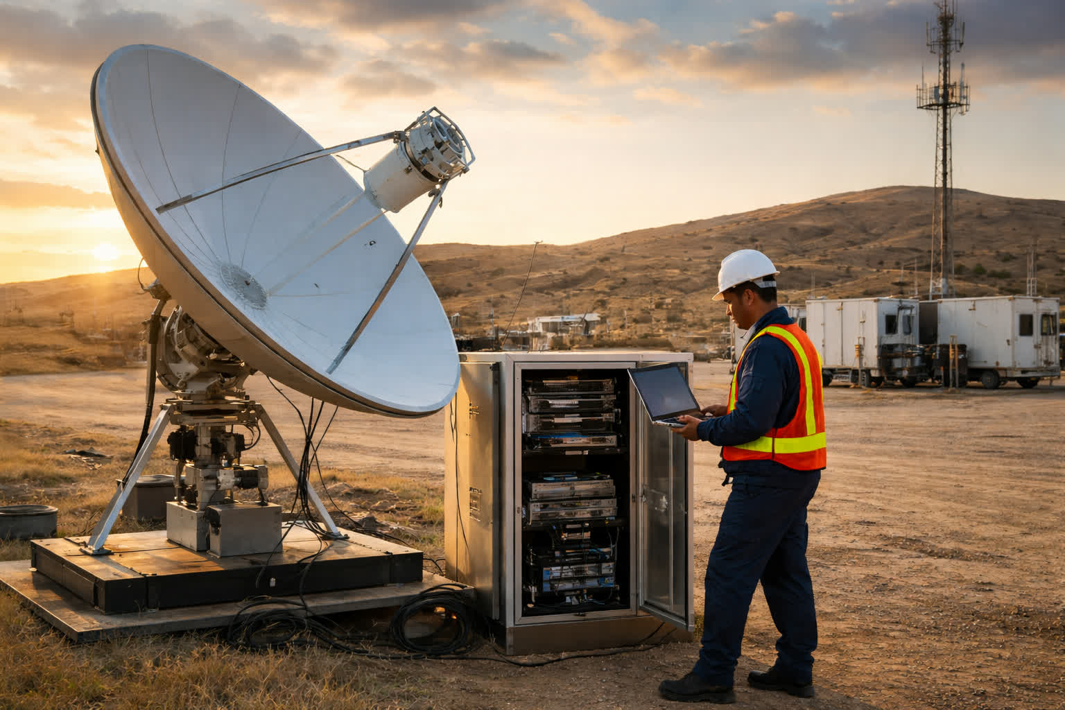 VSAT dish and remote connectivity infrastructure